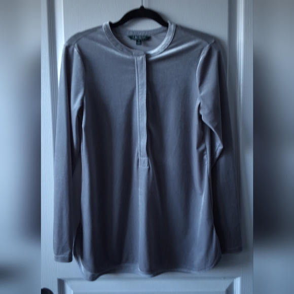 Lauren Ralph Lauren Women Small Gray Velvet Tunic Long Sleeve Holiday Casual - Picture 2 of 7